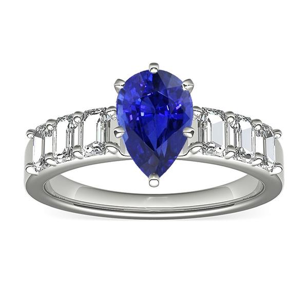 66930 2.50 CT Solitaire with Emerald Diamond Accents Blue Sapphire Ring, Size 6.5