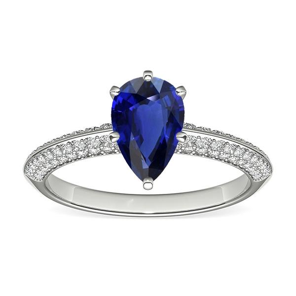 66931 3 CT Diamond Accents Pear Sri Lankan Sapphire Solitaire Ring, Size 6.5