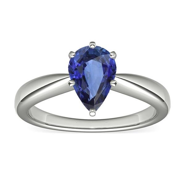 66933 1.50 CT White Gold Solitaire Pear Shaped Blue Sapphire Ring, Size 6.5