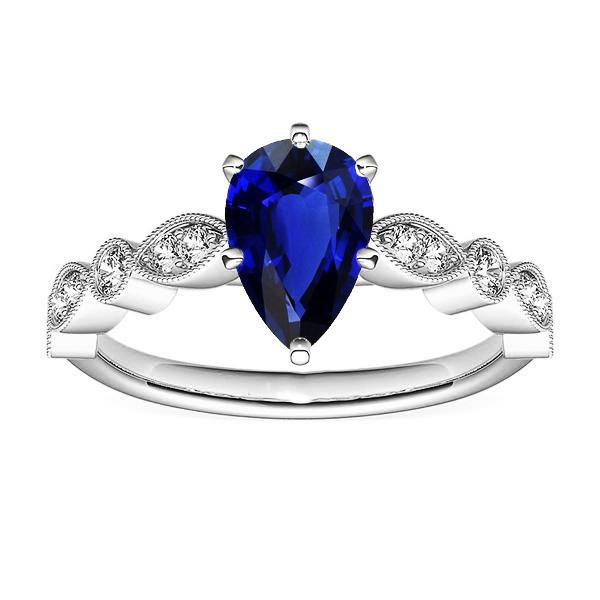 Picture of Harry Chad Enterprises 66934 2.50 CT Gold Pear Antique Style Srilankan Sapphire Diamond Ring&#44; Size 6.5