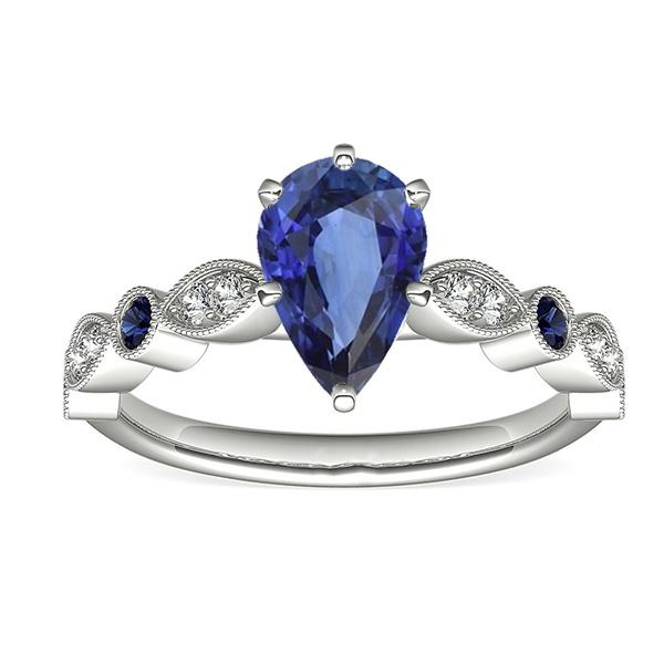 66937 2.50 CT Solitaire Blue Sapphire with Diamond Accents Wedding Ring, Size 6.5