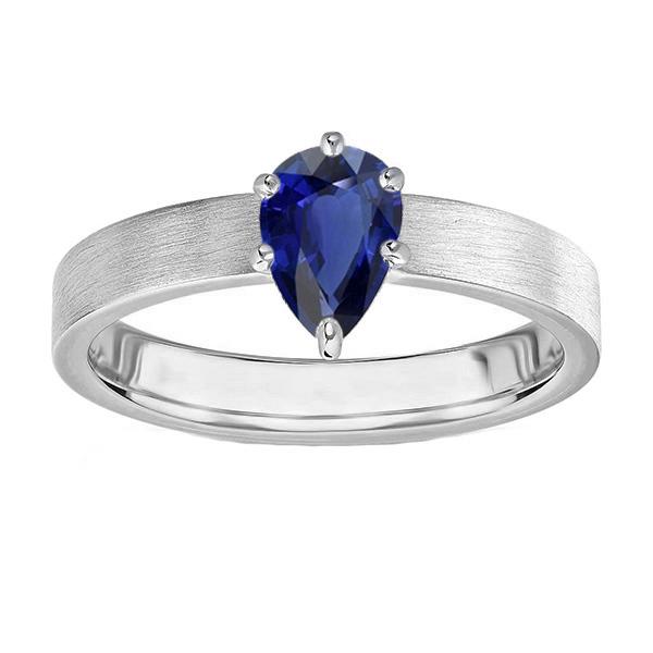 66938 1 CT White Gold Solitaire Pear SriLanka Sapphire Wedding Ring, Size 6.5