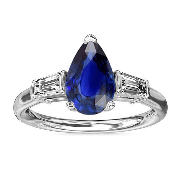 2.50 CT Baguette Diamond Three Stone Ceylon Sapphire Ring, Size 6.5