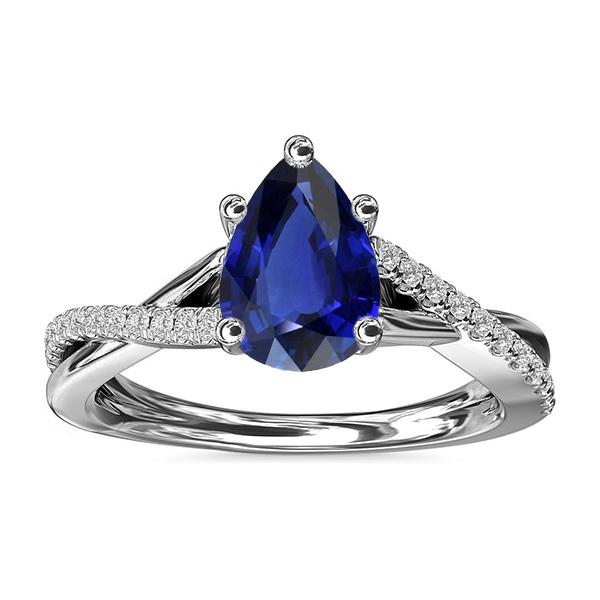 66942 2.50 CT Blue Sapphire Diamond Twist Style Wedding Ring, Size 6.5