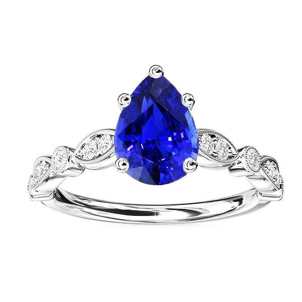 66943 2.50 CT Diamond Pear Sri Lankan Sapphire Anniversary Ring, Size 6.5