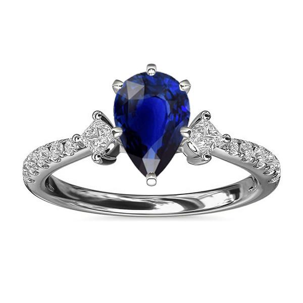 66944 3 CT Three Stone Pear Ceylon Sapphire RIng with Diamond Accents, Size 6.5