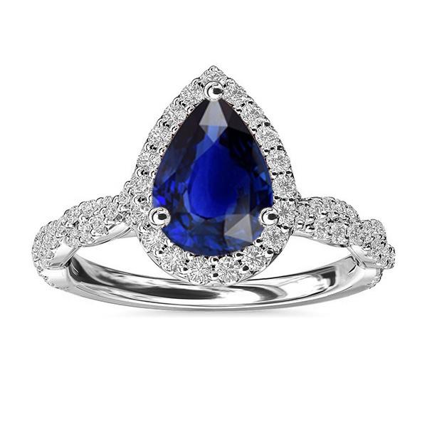 66948 4 CT Diamond Wedding Pear Shaped Sri Lankan Sapphire Halo Ring, Size 6.5