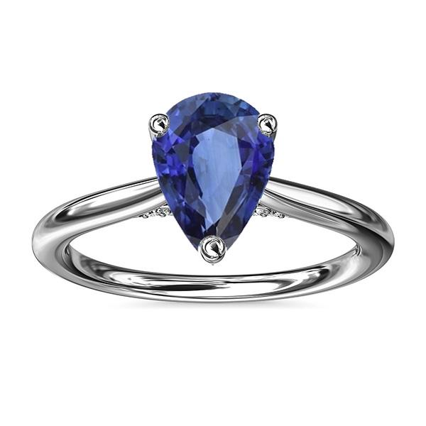 2.50 CT Solitaire Sri Lankan 14K Gold Pear Shaped Sapphire Ring, Size 6.5