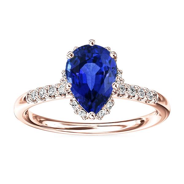 66953 4 CT Diamond Jewelry Halo Pear Blue Sapphire Ring, 14K Rose Gold - Size 6.5