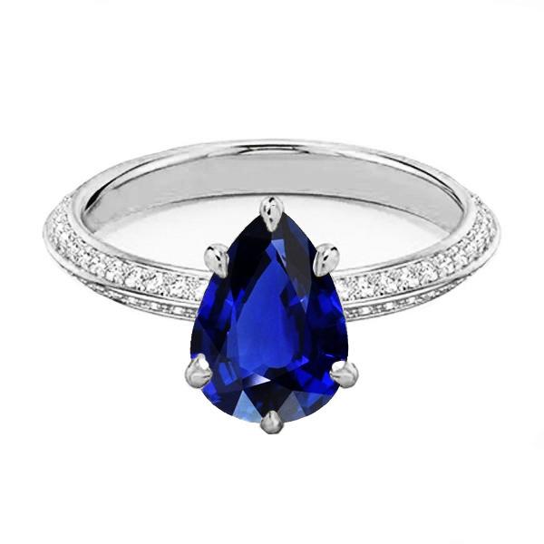66955 3.50 CT Diamond Ceylon Sapphire Prong Set Wedding Ring, Size 6.5