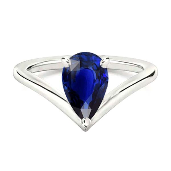 2.50 CT White Gold Solitaire Pear Ceylon Sapphire Gemstone Ring, Size 6.5