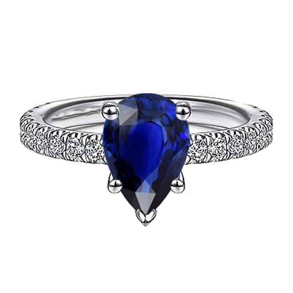 67371 3.50 CT Gemstone Pear Ceylon Sapphire Pave Set Engagement Ring, Size 6.5