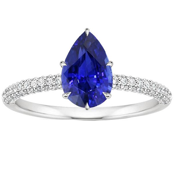 67380 4 CT Womens Solitaire Ring with Diamond Accents Pear Blue Sapphire, Size 6.5