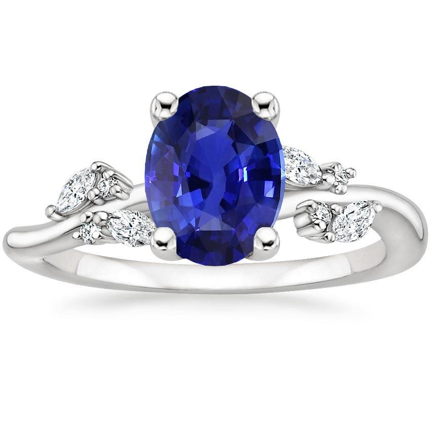 Picture of Harry Chad Enterprises 67387 4 CT Oval Blue Sapphire with Marquise & Round Stones Diamond Ring&#44; Size 6.5