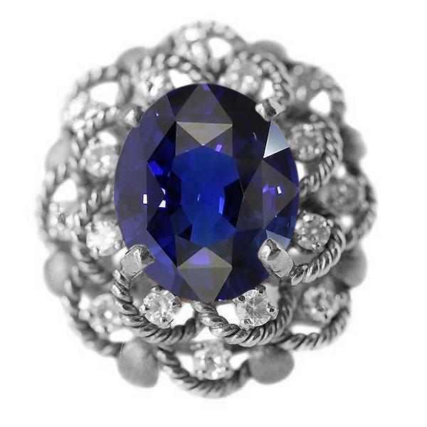 67392 4 CT Double Halo Antique Style Round Ceylon Sapphire Wedding Ring, Size 6.5