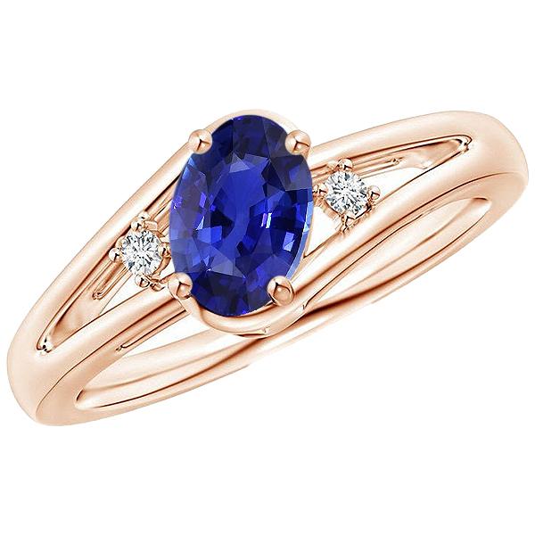 67395 Rose Gold 3 Stone 2.25 CT Oval Blue Sapphire Wedding Ring, Size 6.5