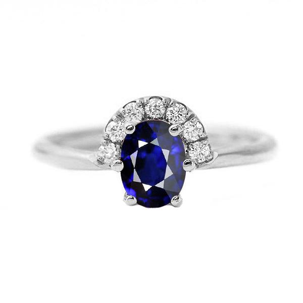 2.50 CT Gemstone Jewelry Oval Blue Sapphire & Diamond Ring, Size 6.5