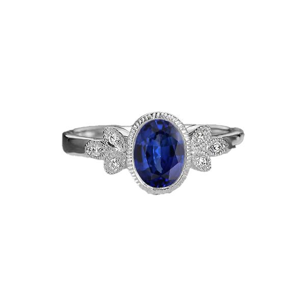 Picture of Harry Chad Enterprises 67404 Oval Bezel Set Blue Sapphire 3 CT Antique Style Diamond Ring&#44; Gold - Size 6.5