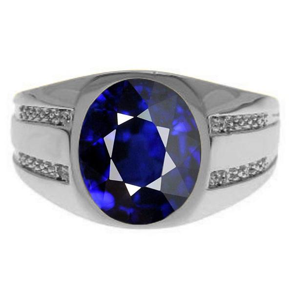 67405 Gemstone Vintage Style Oval Blue 3.50 CT Diamonds Sapphire Ring, Size 6.5