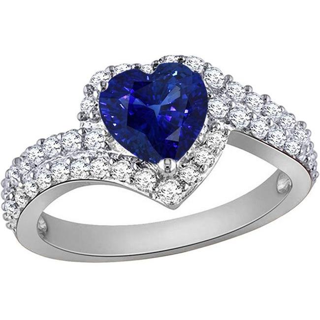 Picture of Harry Chad Enterprises 67411 Halo 4.50 CT Heart Blue Sapphire Double Shank Diamond Ring&#44; Size 6.5