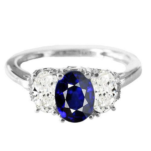 67412 2.50 CT Oval Diamond Natural Blue Sapphire Stone Anniversary Ring, Size 6.5