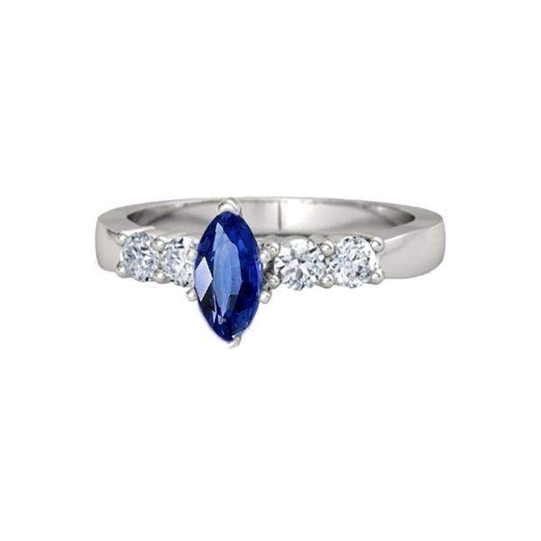 67414 1.50 CT Diamond Blue Marquise & Round Sapphire Ring, Size 6.5
