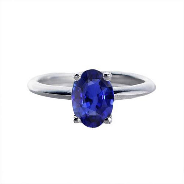 67415 1 CT Solitaire Oval Prong Set Natural Blue Sapphire Gemstone Ring, Size 6.5