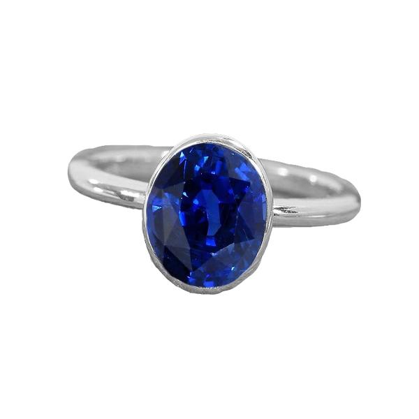 67416 Oval Cut Sapphire Bezel Set 2 CT Ladies Solitaire Ring, Size 6.5