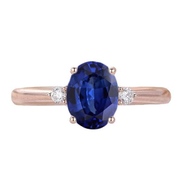 2.25 CT 3 Stone Oval Cut Sapphire Ring with Small Round Diamonds, Size 6.5