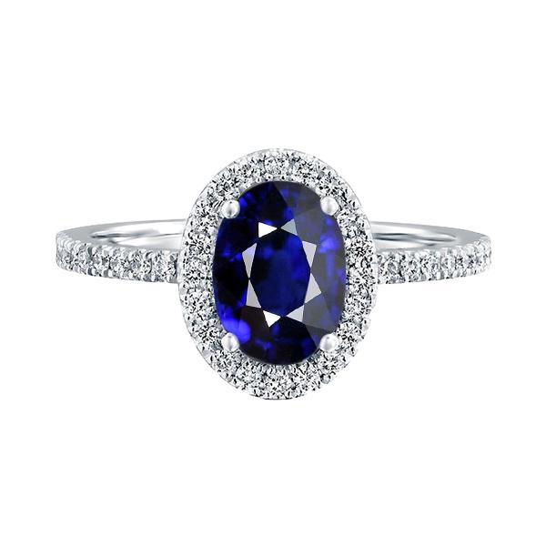67419 3.50 CT Halo Ceylon Sapphire Oval Diamond Anniversary Ring, Size 6.5