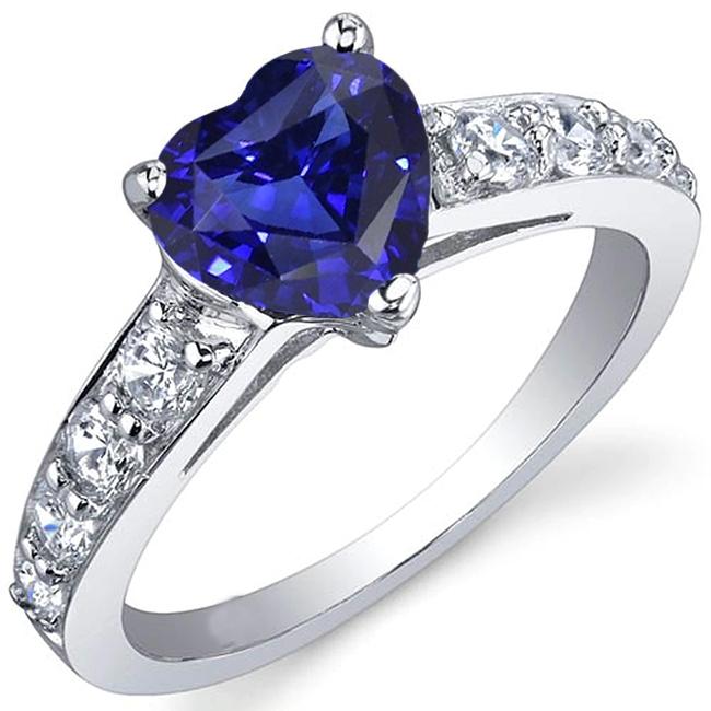 67421 Blue Sapphire Gemstone Ring Heart Cut 3.50 CT Prong Set, Size 6.5