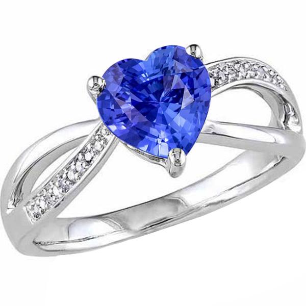 67859 Ladies Heart Gemstone Blue 3.50 CT Split Shank Sapphire Ring, Size 6.5