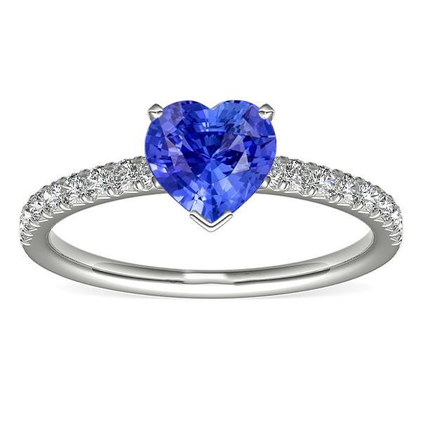 3 CT Diamond Solitaire Ring with Accents Heart Sri Lankan Sapphire, Size 6.5
