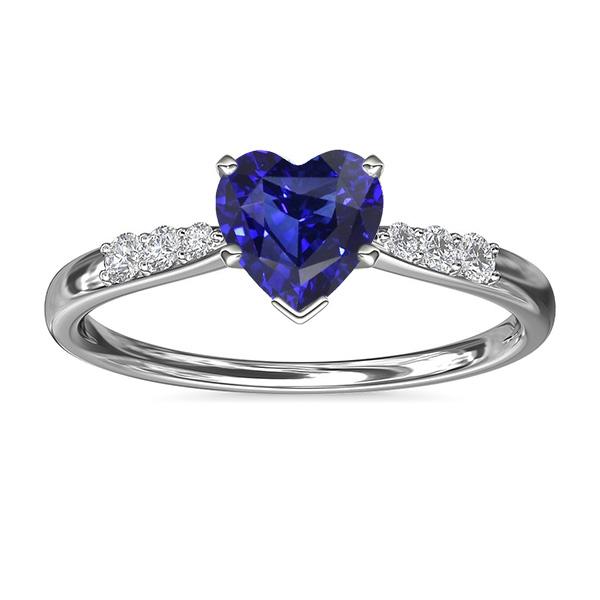 67862 2 CT Heart Gemstone Blue Sapphire Diamond Ring, 14K Gold - Size 6.5