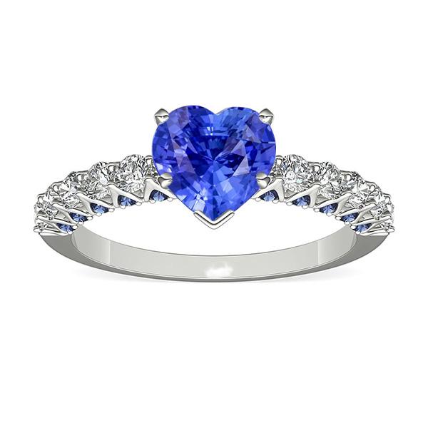 67868 2.50 CT Heart Blue Sapphires & Round Diamonds Gemstone Ring, Size 6.5