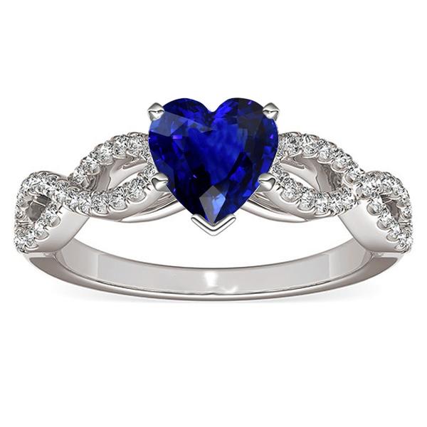 67869 3 CT Heart Gemstone Blue Sapphire Infinity Style Diamond Ring, Size 6.5
