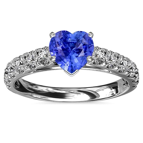 3.50 CT Heart Solitaire Natural Blue Sapphire Diamond Accents Ring, Size 6.5