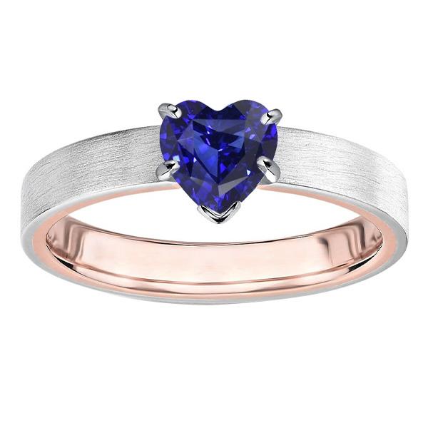 Picture of Harry Chad Enterprises 67876 1.50 CT Two Tone Solitaire Heart Deep Blue Sapphire Ring&#44; Size 6.5