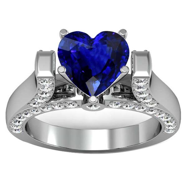 67886 Heart Cut Sri Lankan Sapphire 4 CT Diamonds Gemstone Ring, Size 6.5