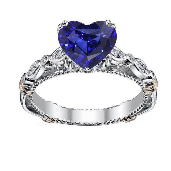 67891 Blue Sapphire Heart 2.50 CT Antique Style Gemstone Ring, Size 6.5