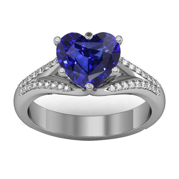 67896 3.50 CT Ceylon Sapphire Diamond Pave Split Shank Gemstone Ring, Size 6.5