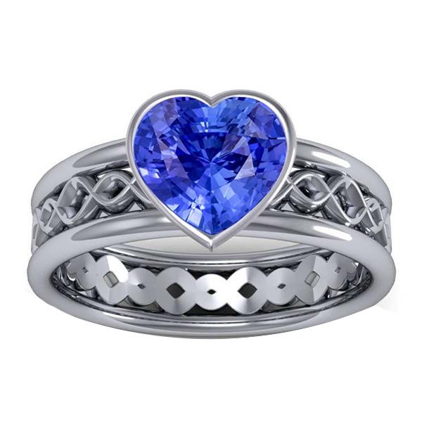 67898 Solitaire Bezel Heart Shaped 2.50 CT Infinity Style Sapphire Ring, Size 6.5