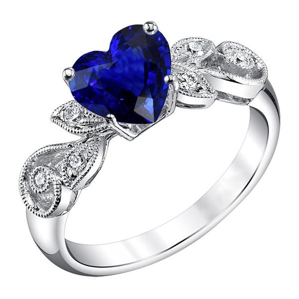 67902 2.25 CT Gemstone Jewelry Vintage Style Sapphire & Diamond Ring, Size 6.5