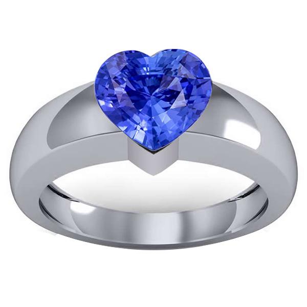 67911 2 CT Ceylon Sapphire Heart Shaped Thick Shank Solitaire Ring, Size 6.5