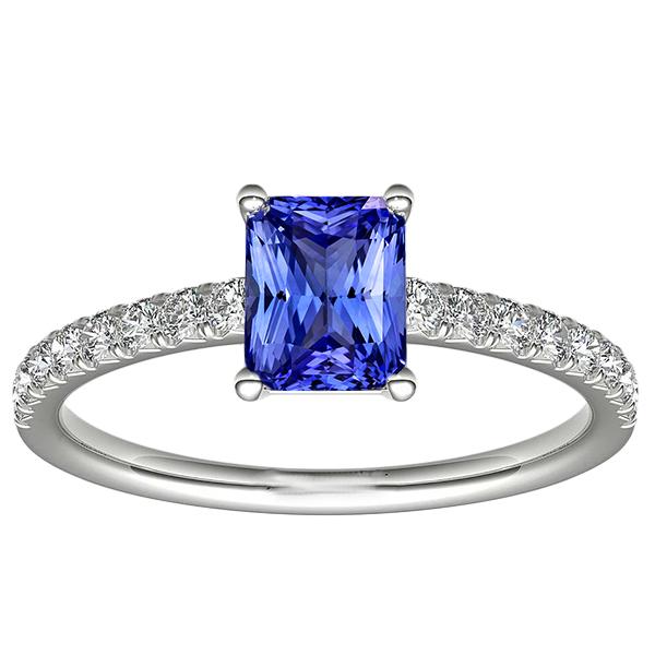 68315 3 CT Pave Set Diamonds Ceylon Sapphire Solitaire Ring with Accents, Size 6.5