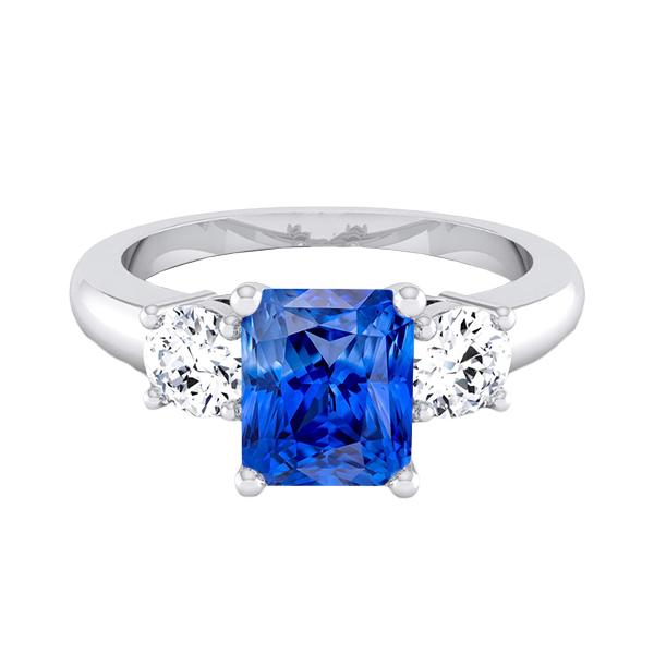 68319 Round Diamond Blue Sapphire 2.50 CT Womens 3 Stone Anniversary Ring, Size 6.5