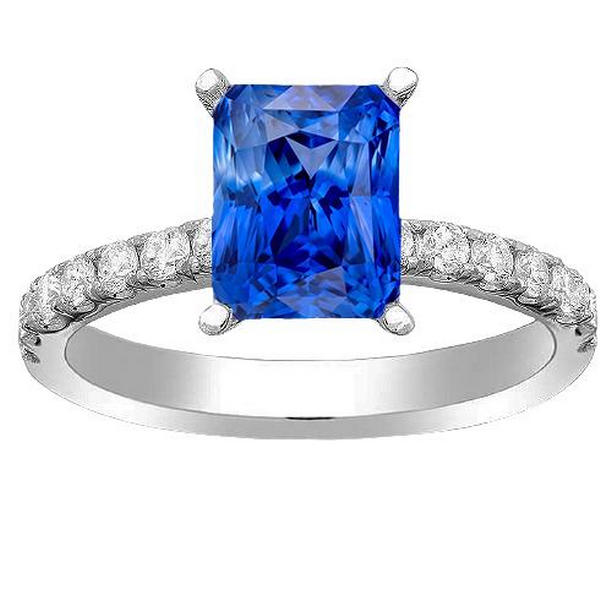 68328 Gold 3 CT Prong Set Ceylon Sapphire Gemstone Diamond Ring, Size 6.5