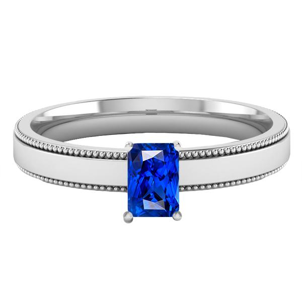 68332 White Gold Solitaire Ceylon 1.50 CT Milgrain Shank Sapphire Ring, Size 6.5