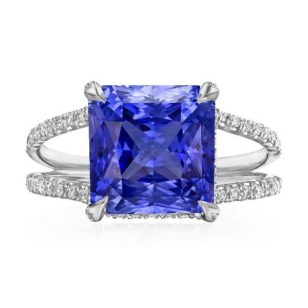 68333 Round Diamond Srilankan Split Shank 5 CT Womens Sapphire Ring, Gold - Size 6.5