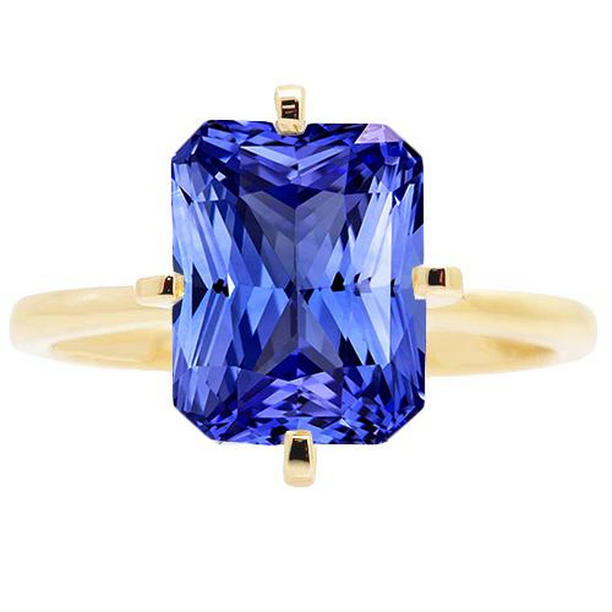 68344 Yellow Gold Womens 3 CT Solitaire Radiant Sapphire Ring, Size 6.5